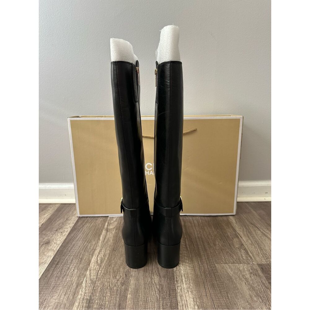 Michael Kors Side Zip Logo Buckle Carmen Leather Tall Riding Boots Black Sz 7.5M - Picture 7 of 12